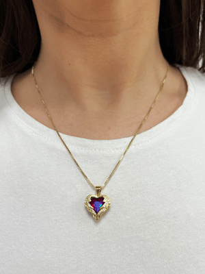 Pink Stone Heart Necklace In a Diamante Setting