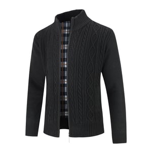 Cardigan med dragkedja för herrar Chunky stickad cardigan med ståkrage för vinter Svart