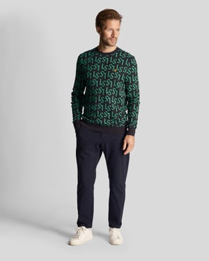 Lyle & Scott Herr Golf Monogram Stickad Rund Halsad Tröja i Marinblå