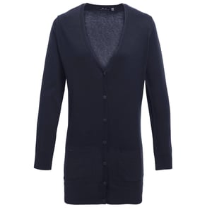 Premier Womens/Ladies Longline V Neck Cardigan (Navy)