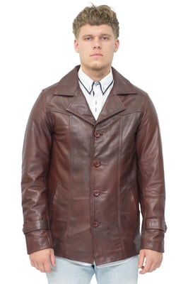 Bruine vintage trench-stijl Crombie leren jas voor heren-Macau