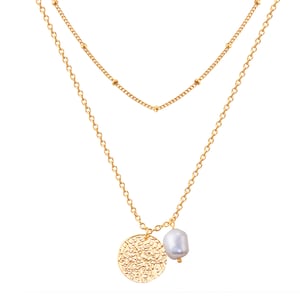 Necklace stainless steel yellow gold freshwater cultured pearl white Valero Pearls