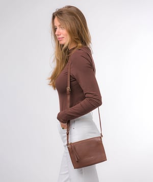 'Niki' Dark Tan Nappa Leather Cross Body Bag