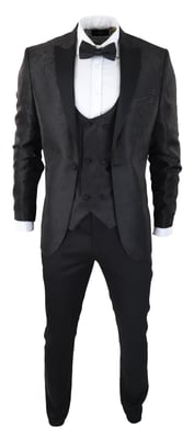 Herr svart smoking Blazer väst Brocade Satin Paisley Formell middagskavaj