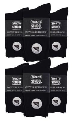 12 Pair Multipack Kids Plain School Socks | Boys & Girls | 3 Sizes | Sock Snob Childrens Cotton Rich Socks - Black