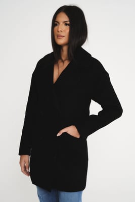 Women's Elle Wool Reefer Jacket in Black