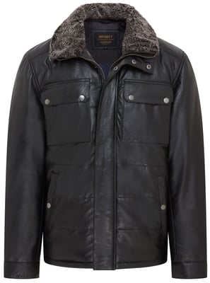Herr Black Leather Puffer Quilted Jacka - Farsund