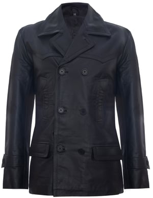 Cow Hide Dr Who Naval German Pea Coat Leather Jacket
