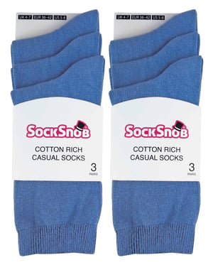 Set van 6 effen, casual katoenen damessokken - PL30 Denim Blauw