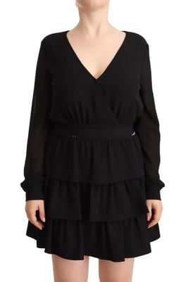 Liu Jo Dames Zwarte Polyester Lange Mouwen V-hals Mini A-lijn Jurk