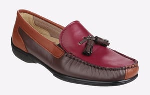 Cotswold Biddlestone Leren Dames Loafers In Kastanjebruin/Tan/Wijnrood