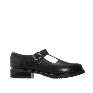 Girl's Kickers Junior Lach T-Bar Leather Shoes in Black