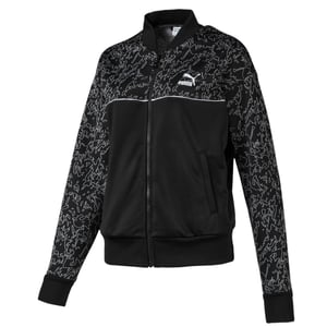 Puma Womens Classics Sweat Jacket AOP Zip Up Track Top Black 595216 01