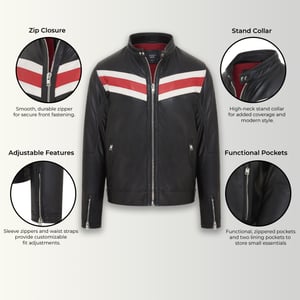 Herr Svart Café Racer Biker skinnjacka - Aniak