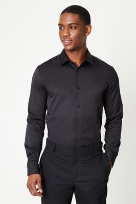 Black Slim Fit Long Sleeve Easy Iron Shirt