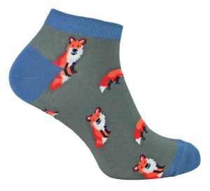 Mens Bamboo Trainer Socks | Mr Heron | Animal Themed Breathable Low Cut Sneaker Socks - Foxes (Charcoal)