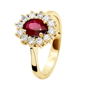 DIADEMA - Ring - Rubin omgiven av diamanter - Gult guld