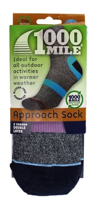 1000 Mile - Ladies Approach Repreve Double Layer Breathable Anti Blister Socks - Navy / Mauve
