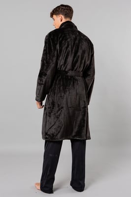 Black Plush Shawl Collar Dressing Gown