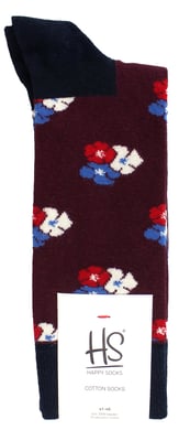 HS by Happy Socks - Mens 3 Pack Classic Flower Dress Socks - Flower (Burgundy)