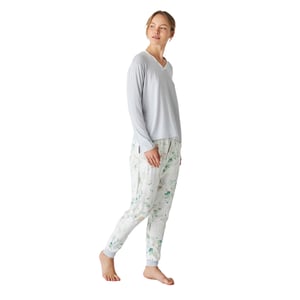 JJBEP1101 Långärmad pyjamas med V-hals för kvinnor