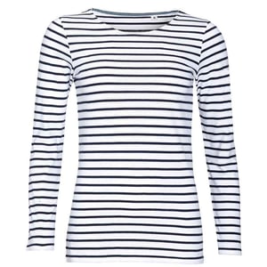 SOLS Dames/Dames Marine Gestreept T-shirt met Lange Mouwen (Wit/Zwaar)