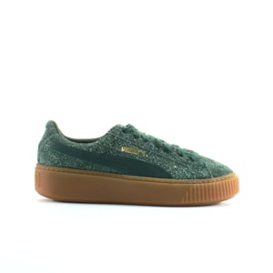 Puma Platform Elemental Green Suede Leather Womens Lace Up Trainers 362224 04