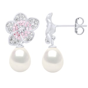 Earrings - Jewelry Silver - Real Cultured Freshwater Pearls Pear 9-10 mm