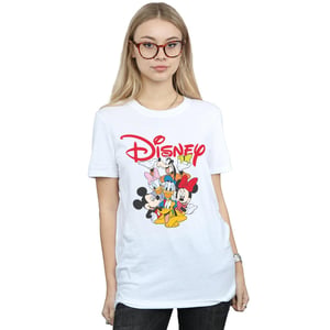 Disney Womens/Ladies Mickey Mouse Crew Cotton Boyfriend T-Shirt (White)