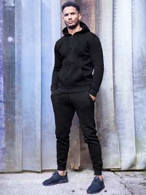 Enzo | Mens Zip Up Hoodie Tracksuit Set - Black