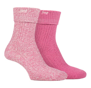 Ladies Turn Cuff Socks | Jeep | Walking Boot Socks Women, Comfortable Performance Polyester Socks - Cerise / Cream