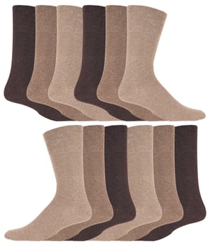 12 Pair Multipack Gentle Grip Top Diabetic Socks | IOMI | Mid Calf Loose Top Non Elastic Cotton Socks with Handlinked Seamless Toe - Beige