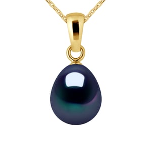 Hanger Zoetwater Pearl 8-9mm Black Pear 18K Yellow Gold Geleverd met ketting