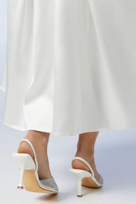 Wide Fit Bridal Tilly Diamante And Pearl Sling Back Pointed Court Shoes