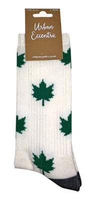 Urban Eccentric - Novelty Cotton Rich Cushioned Weed Leaf Socks in White | Mens & Womens Socks - Weed