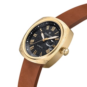 Heritor Automatic Davenport Engraved-Case Leather-Band Watch w/ Date