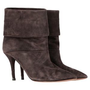 Aquazzura Folded Ankle Heeled Boots in Brown Suede