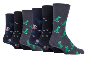 Gentle Grip - 6 Pairs Mens Non Elastic Socks - Dinosaurs