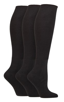 Knee High Diabetic Socks | IOMI | 3 Pack Bamboo Non Elastic Socks for Swollen Feet | Long Extra Wide Non-Binding Soft Top Socks - Black