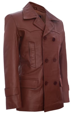 Cow Hide Dr Who Naval German Pea Coat Leather Jacket