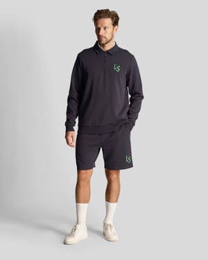 Lyle & Scott Herr Golftröja med LS-logotyp och 1/4-dragkedja i marinblått