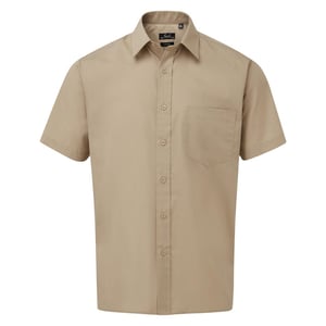 Premier Mens Short Sleeve Poplin Shirt (Khaki)