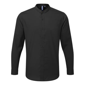 Premier Mens Banded Collar Long-Sleeved Formal Shirt (Black)