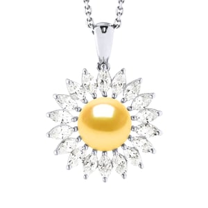 SUN Necklace Freshwater Pearl Jewelry 8-9mm Golden 925