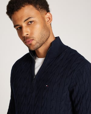 Tommy Hilfiger Classic Cotton Cable Mens Half Zip Mock Sweatshirt