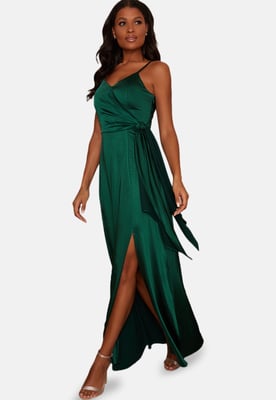 Satin Cami Strap Wrap Maxi Dress in Green