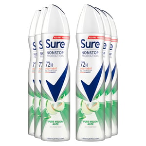 Sure Women Anti-perspirant 72H Nonstop Protection Pure Melon Aloe Deo, 6x250ml
