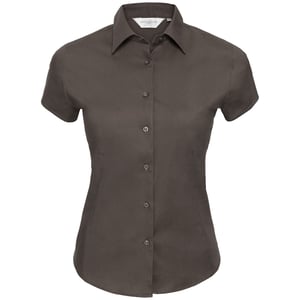 Russell Collection Womens/Ladies Stretch Easy-Care Fitted Short-Sleeved Shirt (Chocolate)
