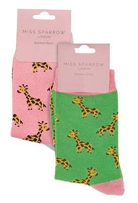 Miss Sparrow - 2 Pack Girls Bamboo Animal Patterned Socks - Giraffes