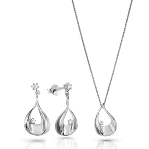 Orphelia 'Etoile' Dames 925 Sterling Zilveren Set: Ketting-Hanger + Oorbellen - Zilver SET-7524